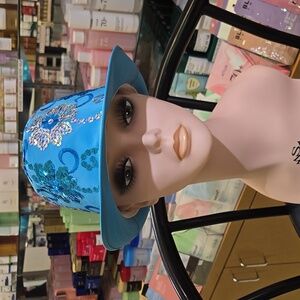 Blue Sequin Embellished Floral Hat